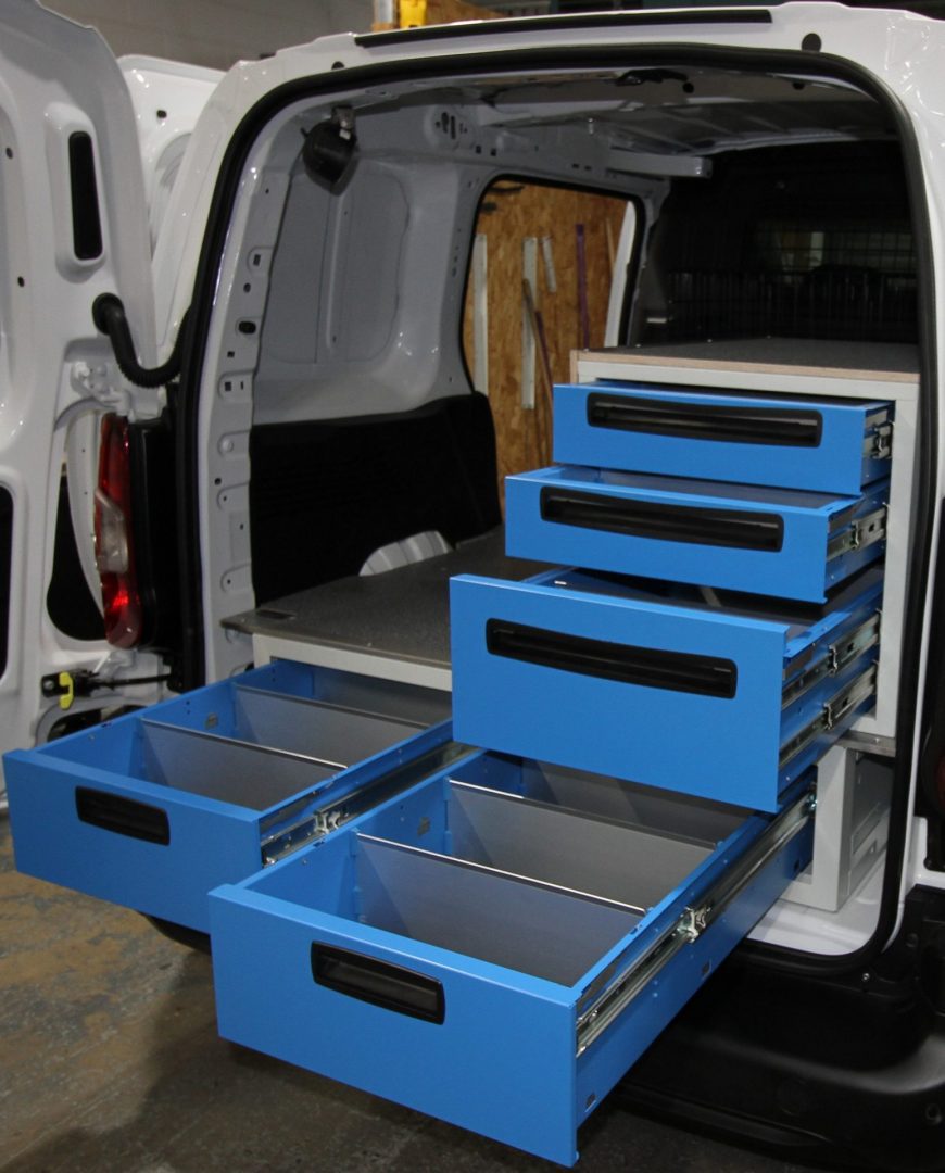 van racking ideas for a vets van with underfloor drawers