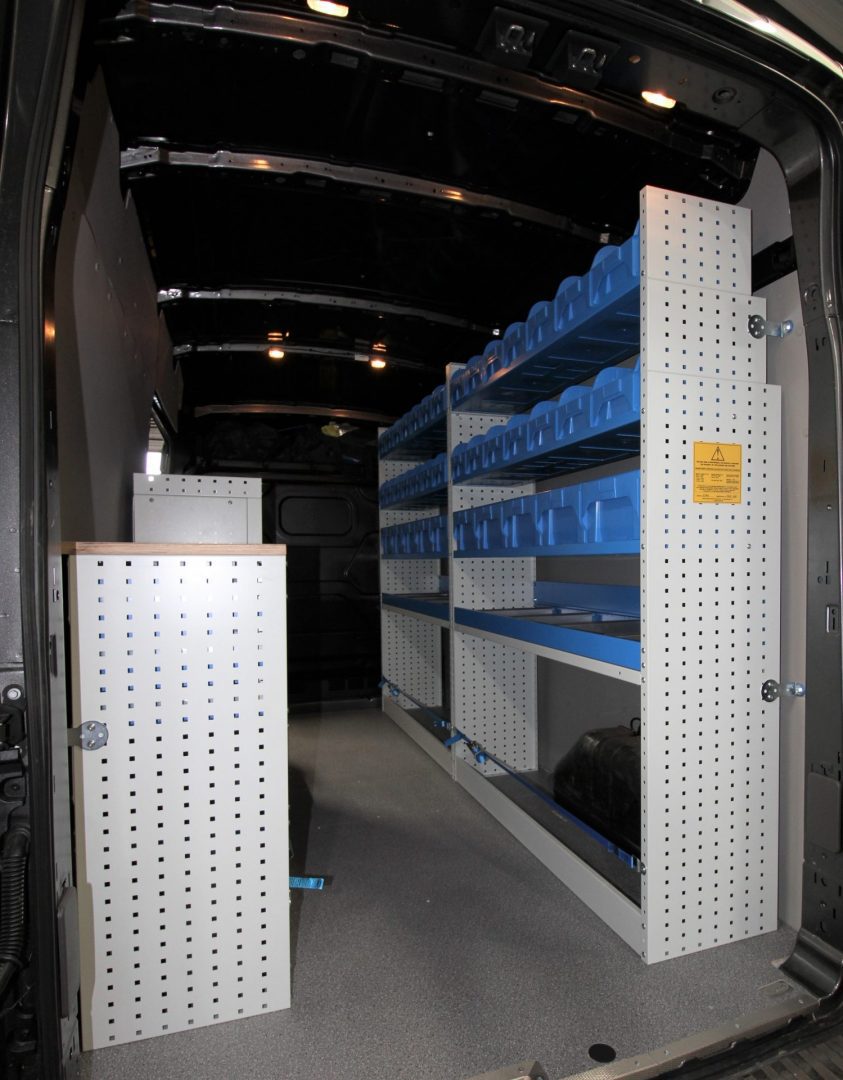ford transit racking with lin bin storage drivers side