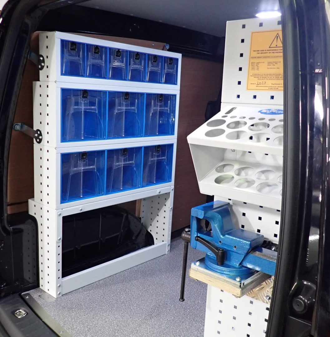 van racking storage with slide out vice