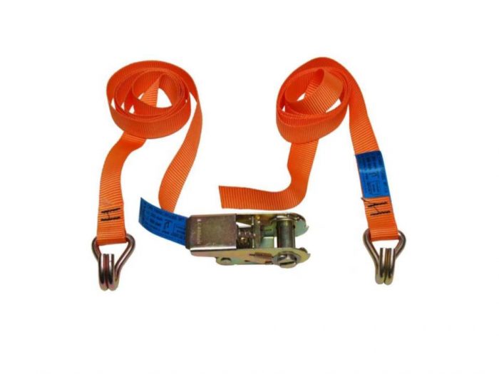 pair of securing straps with ratchet and securing hooks
