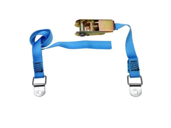 Pair of securing straps with ratchet and swivel rings
