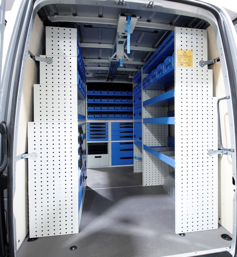 mercedes sprinter van racking system with lots of storage