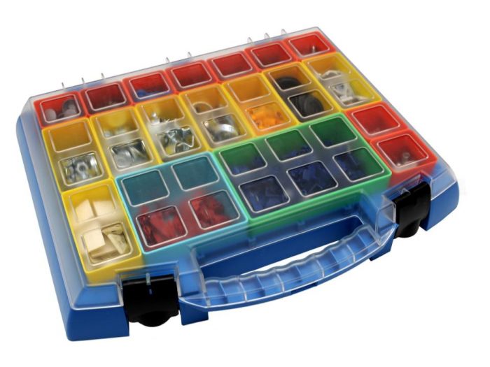 van small parts case with plastic insert containers