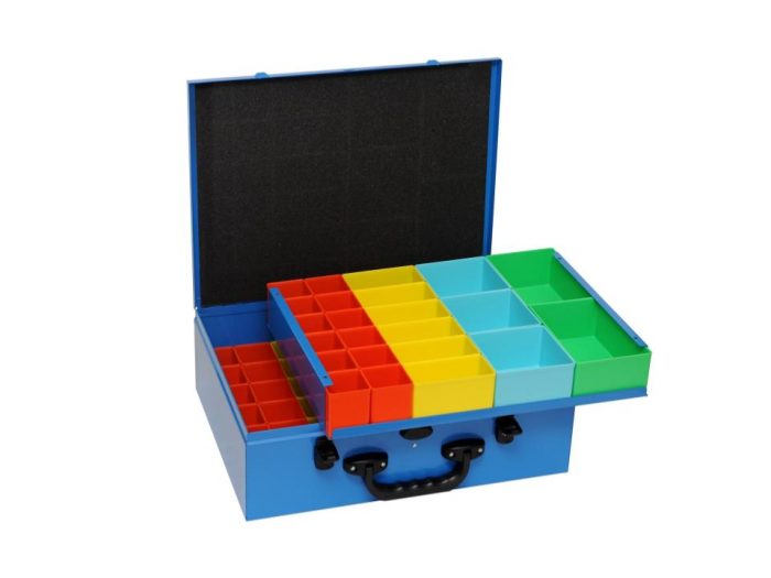 Metal tool and parts cases with colour coded insert trays