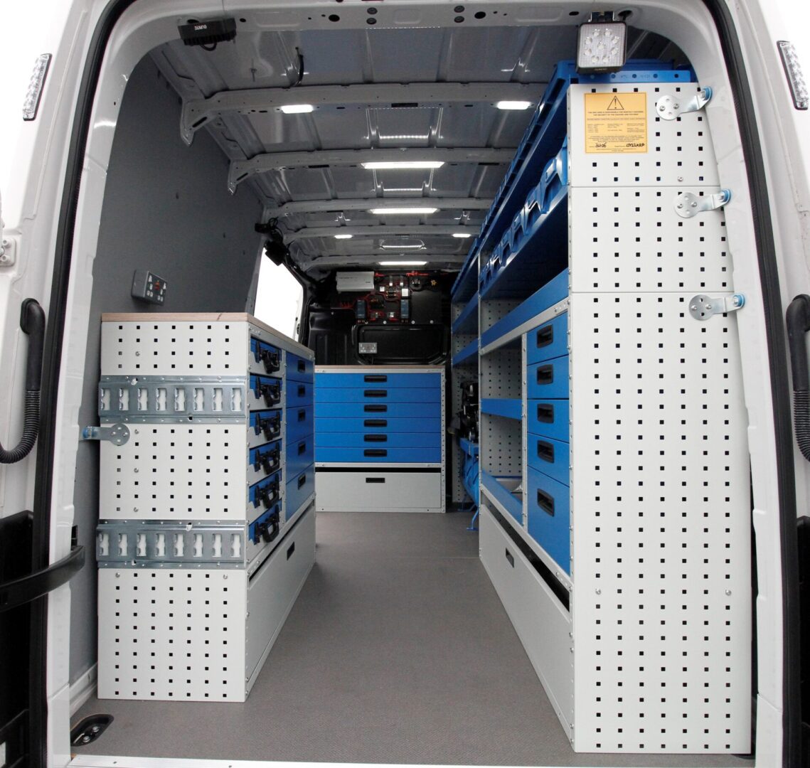 MAN Van Storage Racking System racking view from rear door