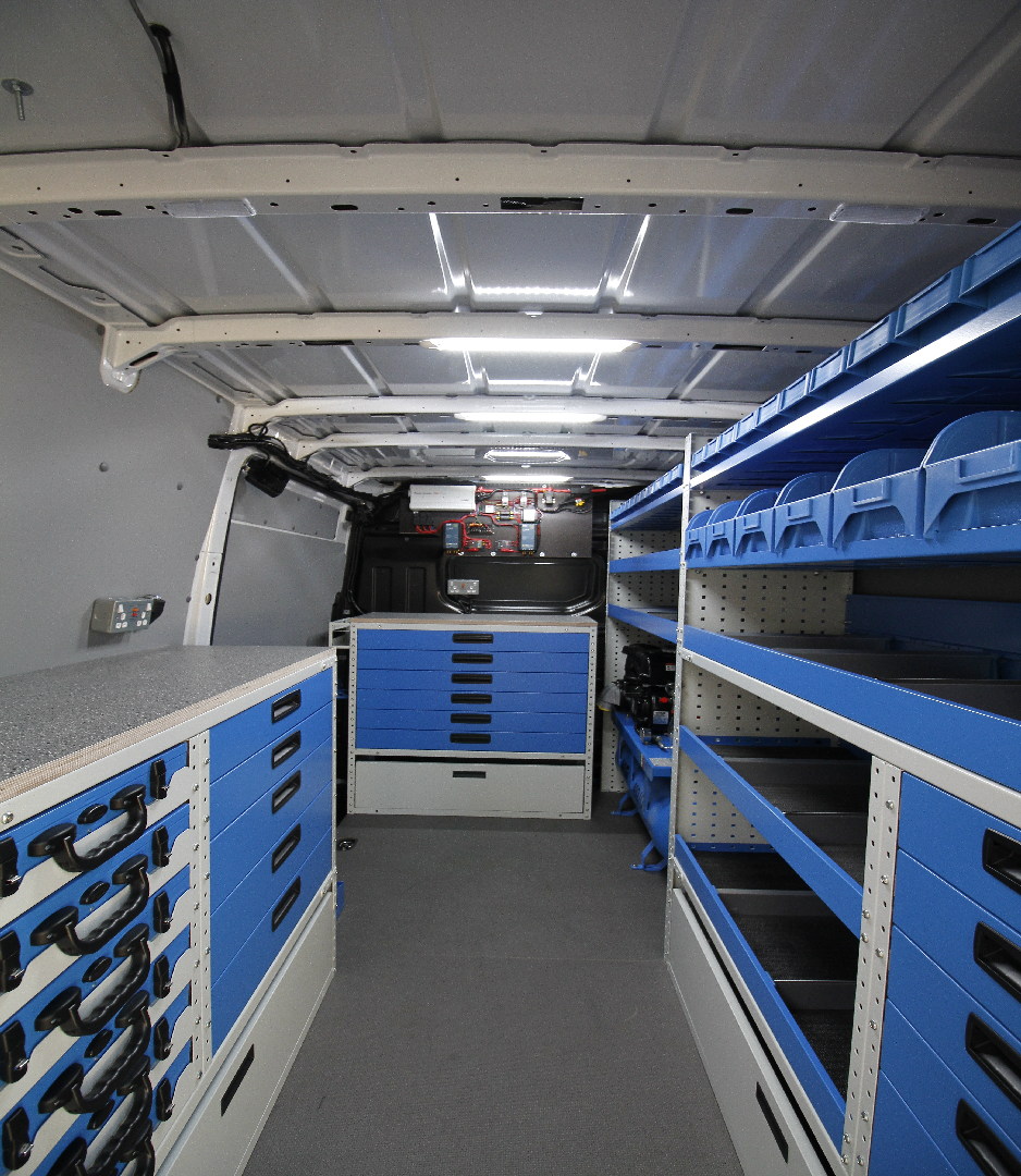 MAN Van storage racking system from rear doors