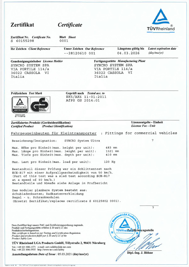 Syncro Systems crash test certificate