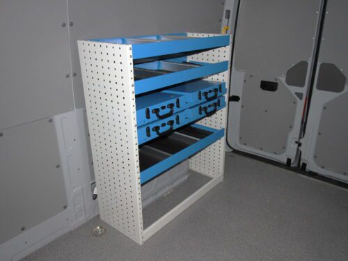 stand alone metal racking unit for service van, delivered to your door flat packed